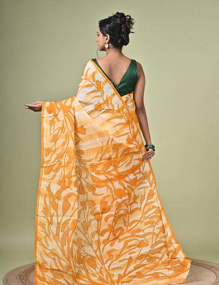 Yellow Cotton Multicolour Saree