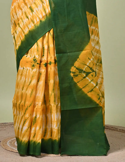 Yellow Green Shibori Cotton Saree — Natural Dye Resist Print | Handcrafted saree | KalamKantha