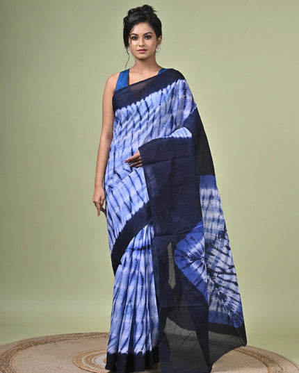 Navy Blue Shibori Cotton Saree | Tie Dye Print