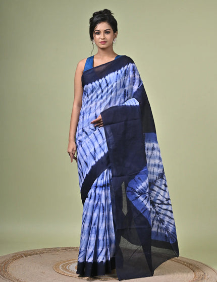 Periwinkle Blue Shibori Cotton Saree | Tie Dye Print | Handcrafted saree | KalamKantha