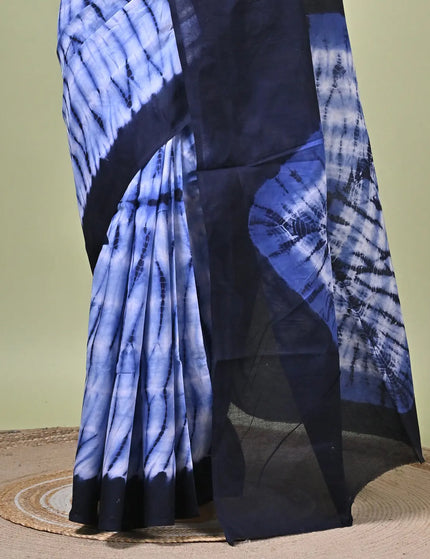 Periwinkle Blue Shibori Cotton Saree | Tie Dye Print | Handcrafted saree | KalamKantha
