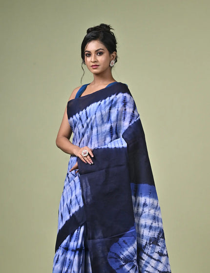 Periwinkle Blue Shibori Cotton Saree | Tie Dye Print | Handcrafted saree | KalamKantha