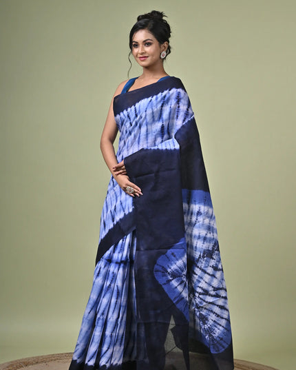 Navy Blue Shibori Cotton Saree | Tie Dye Print