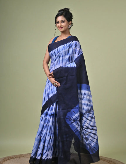 Periwinkle Blue Shibori Cotton Saree | Tie Dye Print | Handcrafted saree | KalamKantha