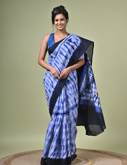 Periwinkle Blue Shibori Cotton Saree | Tie Dye Print | Handcrafted saree | KalamKantha