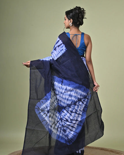 Navy Blue Shibori Cotton Saree | Tie Dye Print