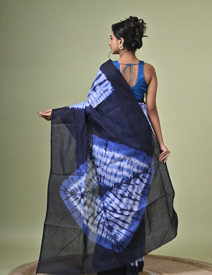Periwinkle Blue Shibori Cotton Saree | Tie Dye Print | Handcrafted saree | KalamKantha
