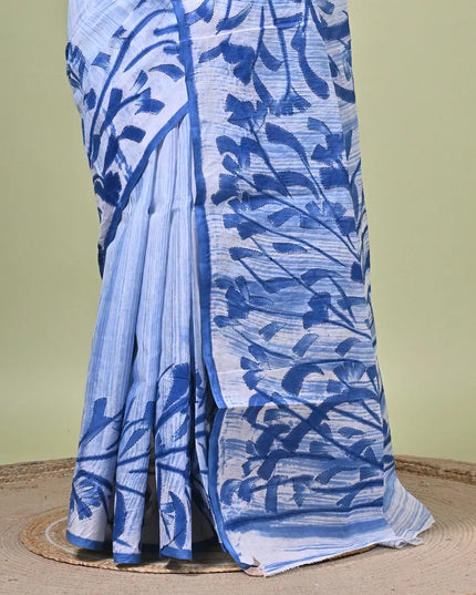 Blue Floral Print Cotton Saree | Lightweight Everyday Wear