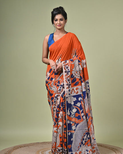 KK'S KALAMKARI DIGITAL PRINT SAREE I WOMEN'S DESIGNER KALAMKARI COTTON DIGITAL FLORAL PRINT TRENDING SAREE I WITH BLOUSE PIECE (UNSTITCHED) I DAILY WEAR SAREE I PARTY WEAR SAREE I SUMMER SAREE I COTTON SAREE I LIGHT WEAR
