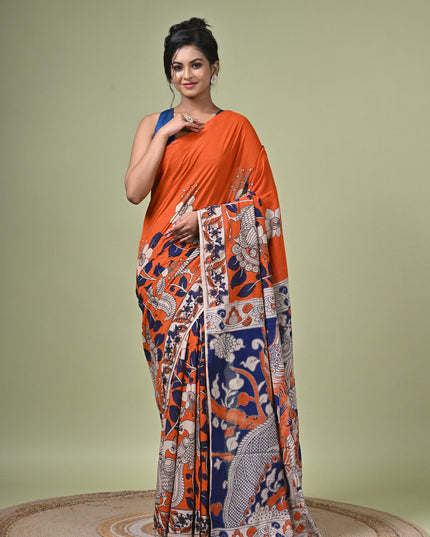 KK'S KALAMKARI DIGITAL PRINT SAREE I WOMEN'S DESIGNER KALAMKARI COTTON DIGITAL FLORAL PRINT TRENDING SAREE I WITH BLOUSE PIECE (UNSTITCHED) I DAILY WEAR SAREE I PARTY WEAR SAREE I SUMMER SAREE I COTTON SAREE I LIGHT WEAR