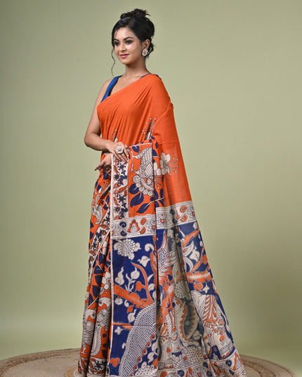 KK'S KALAMKARI DIGITAL PRINT SAREE I WOMEN'S DESIGNER KALAMKARI COTTON DIGITAL FLORAL PRINT TRENDING SAREE I WITH BLOUSE PIECE (UNSTITCHED) I DAILY WEAR SAREE I PARTY WEAR SAREE I SUMMER SAREE I COTTON SAREE I LIGHT WEAR
