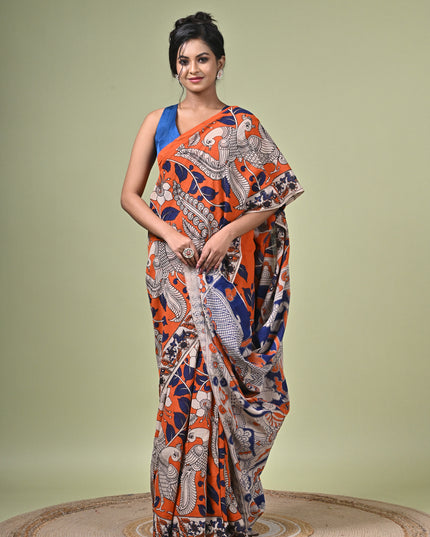 KK'S KALAMKARI DIGITAL PRINT SAREE I WOMEN'S DESIGNER KALAMKARI COTTON DIGITAL FLORAL PRINT TRENDING SAREE I WITH BLOUSE PIECE (UNSTITCHED) I DAILY WEAR SAREE I PARTY WEAR SAREE I SUMMER SAREE I COTTON SAREE I LIGHT WEAR