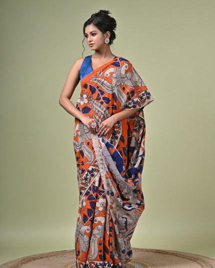 KK'S KALAMKARI DIGITAL PRINT SAREE I WOMEN'S DESIGNER KALAMKARI COTTON DIGITAL FLORAL PRINT TRENDING SAREE I WITH BLOUSE PIECE (UNSTITCHED) I DAILY WEAR SAREE I PARTY WEAR SAREE I SUMMER SAREE I COTTON SAREE I LIGHT WEAR