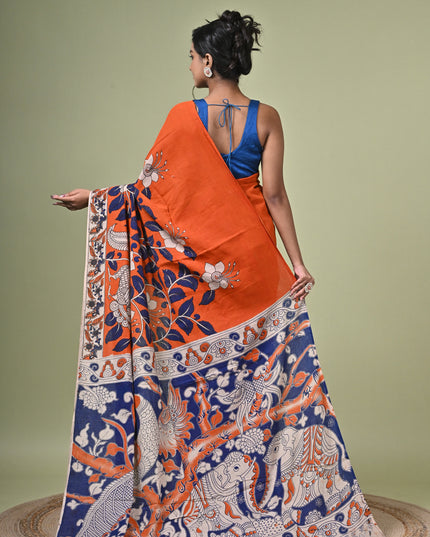 KK'S KALAMKARI DIGITAL PRINT SAREE I WOMEN'S DESIGNER KALAMKARI COTTON DIGITAL FLORAL PRINT TRENDING SAREE I WITH BLOUSE PIECE (UNSTITCHED) I DAILY WEAR SAREE I PARTY WEAR SAREE I SUMMER SAREE I COTTON SAREE I LIGHT WEAR