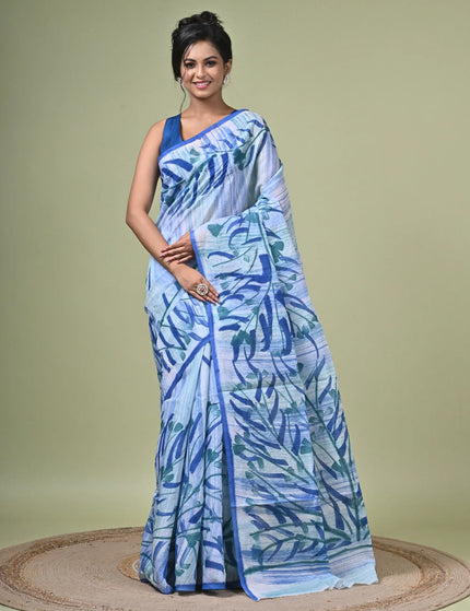 Kalam Kantha Pure Cotton Designer Saree I Multicolour Floral Artisan Crafted