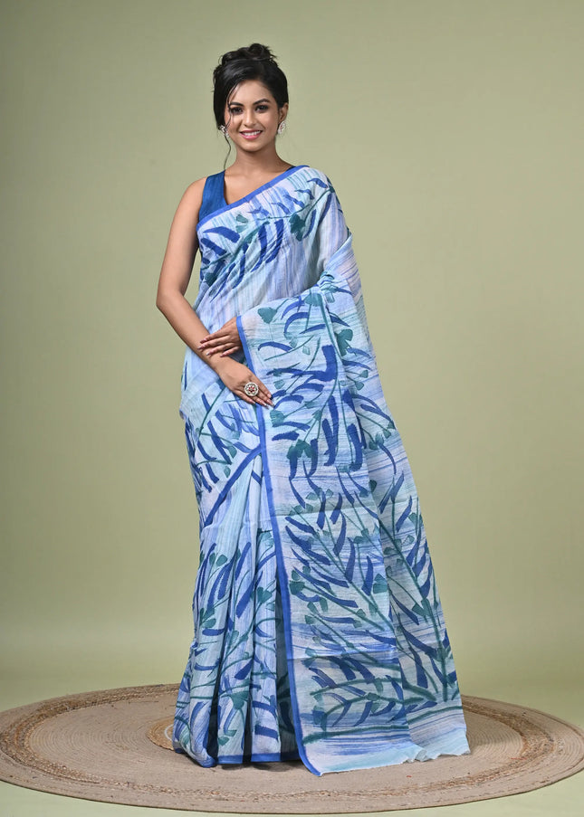 Kalam Kantha Pure Cotton Designer Saree I Multicolour Floral Artisan Crafted