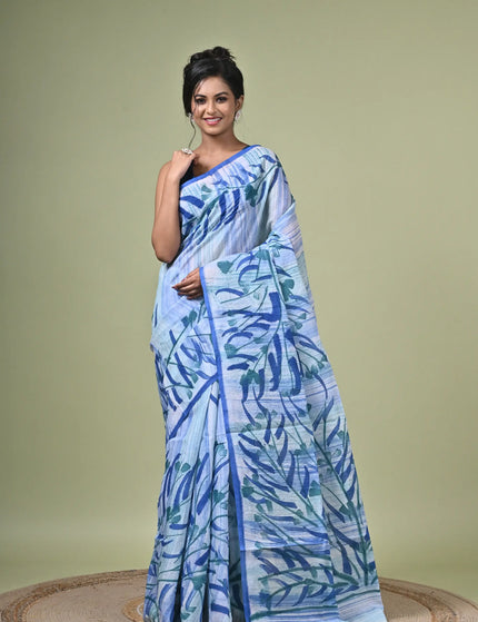 Kalam Kantha Pure Cotton Designer Saree I Multicolour Floral Artisan Crafted