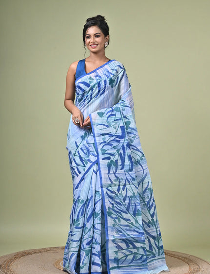 Kalam Kantha Pure Cotton Designer Saree I Multicolour Floral Artisan Crafted