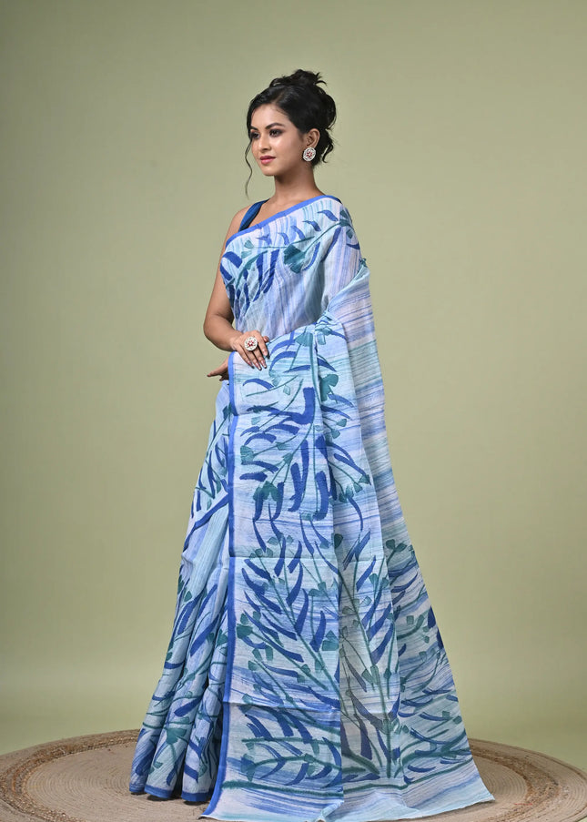 Kalam Kantha Pure Cotton Designer Saree I Multicolour Floral Artisan Crafted