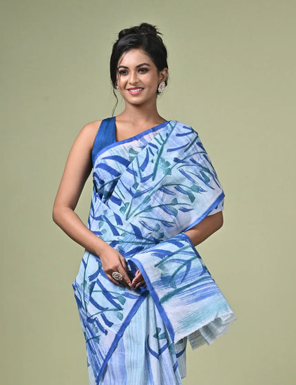 Kalam Kantha Pure Cotton Designer Saree I Multicolour Floral Artisan Crafted