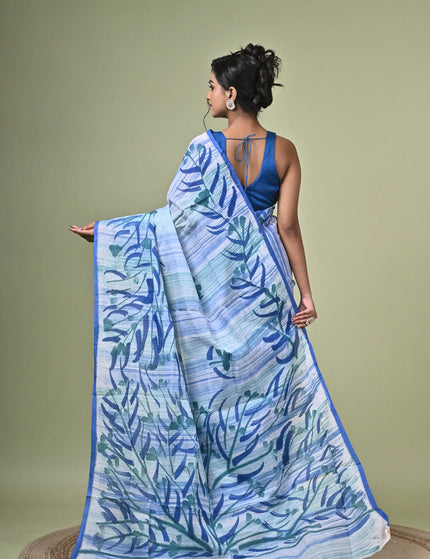 Kalam Kantha Pure Cotton Designer Saree I Multicolour Floral Artisan Crafted