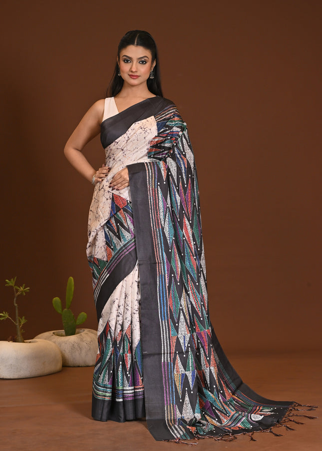 KANTHA PRINT SILK SAREE