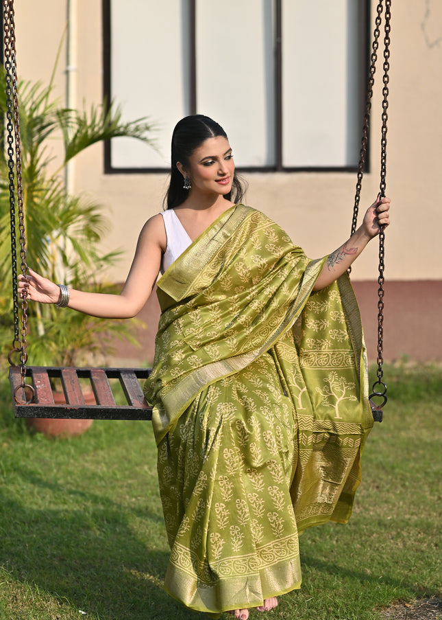 MAHESHWARI SILK HAND BLOCK PRINT SAREE