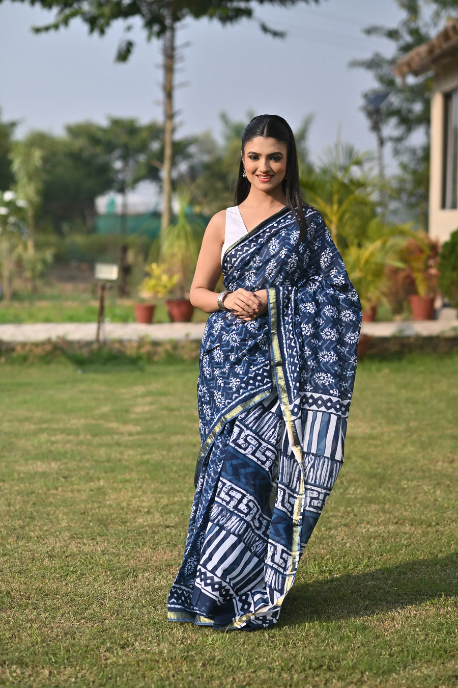 Indigo Chanderi Cotton Saree