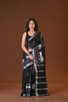 Black Gorur Gari Handloom Saree With Folk Print | KalamKantha