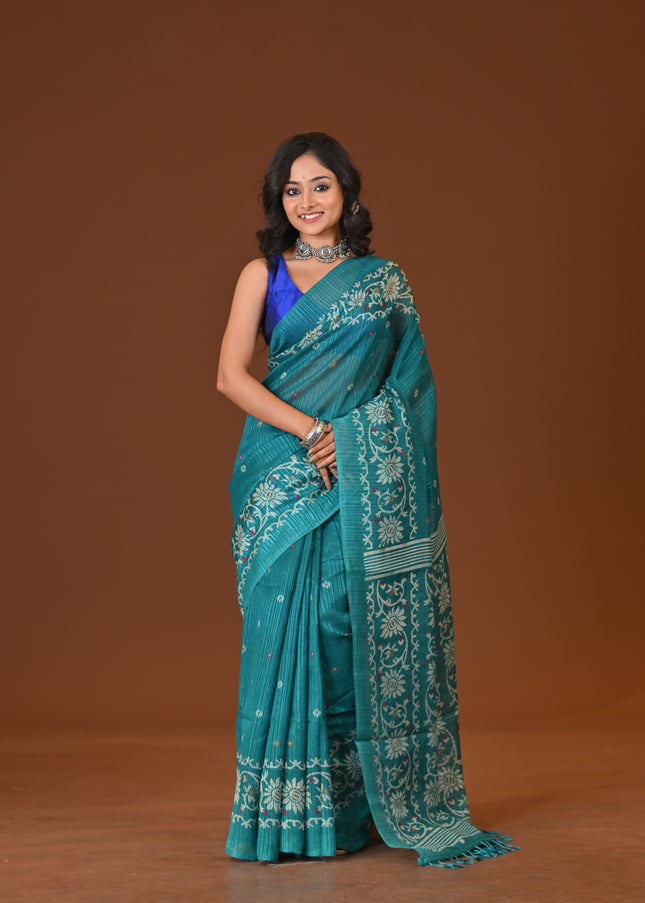 Kota Jamdani Teal Lightweight Saree | KalamKantha