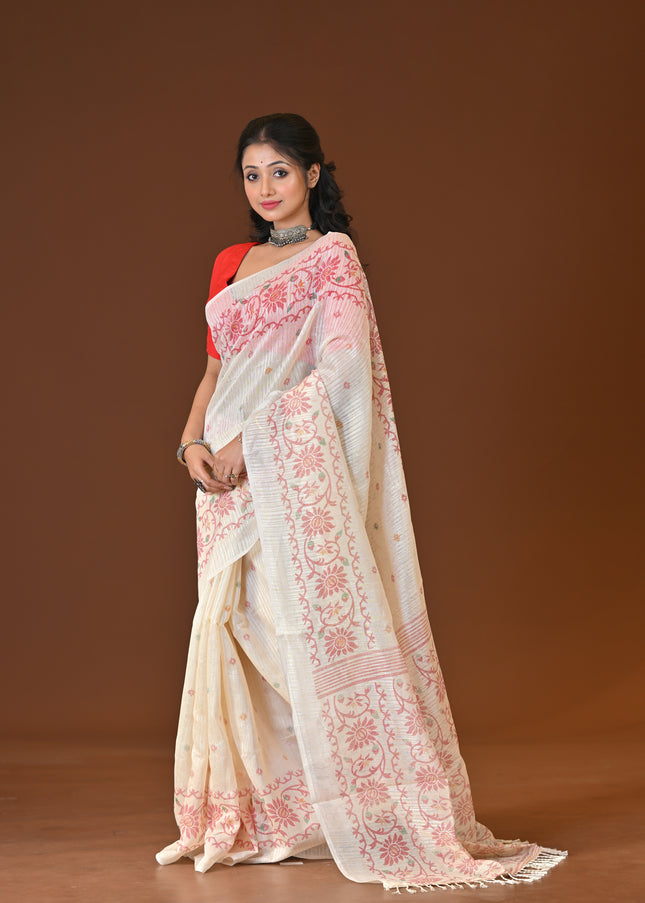 Kota Jamdani White Lightweight Saree | KalamKantha