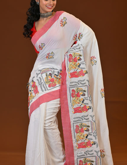 Khadi Sakuntala Saree With Traditional Folk Art Print