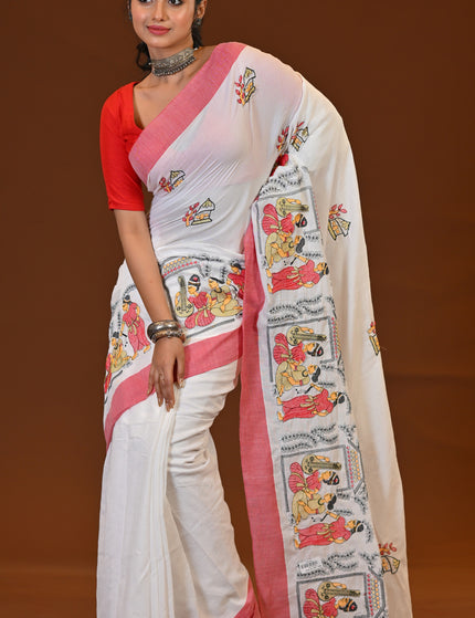 Khadi Sakuntala Saree With Traditional Folk Art Print