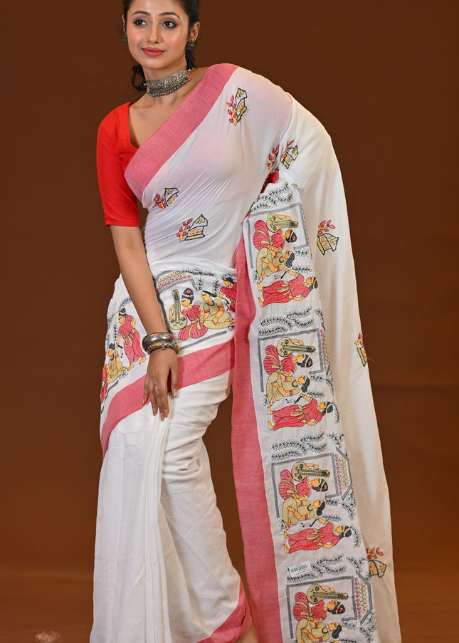 Khadi Sakuntala Saree | Traditional Folk Art Print