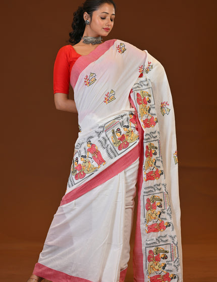 Khadi Sakuntala Saree With Traditional Folk Art Print