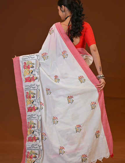 Khadi Sakuntala Saree With Traditional Folk Art Print
